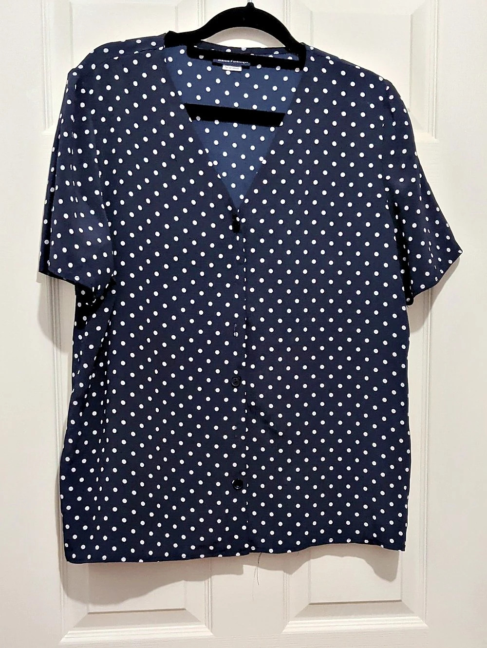 Polka Dot Button Down Top in Blue & White